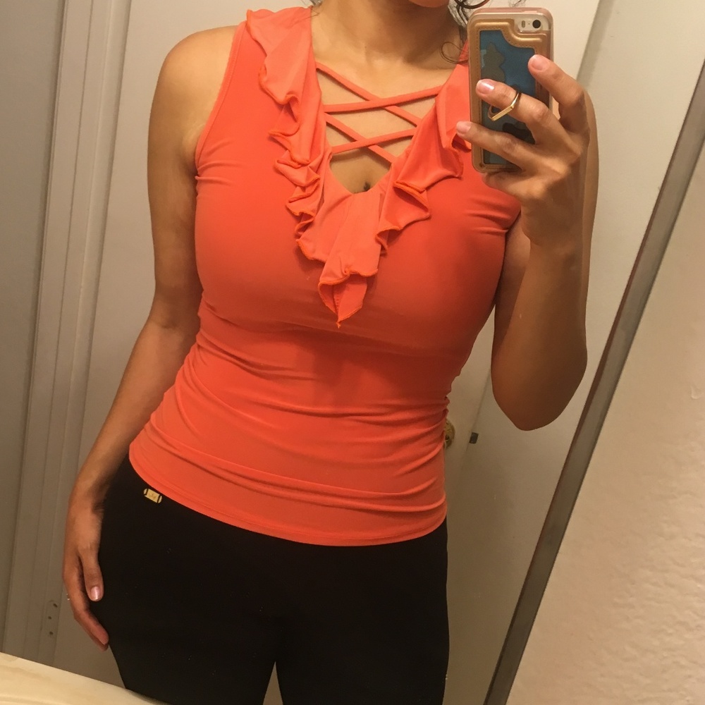 4/$20 Orange Sleeveless Ruffle Top